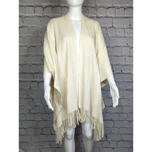 Cejon Women's OS One Size Ivory White Cape Poncho Knit Fringe Wrap NEW